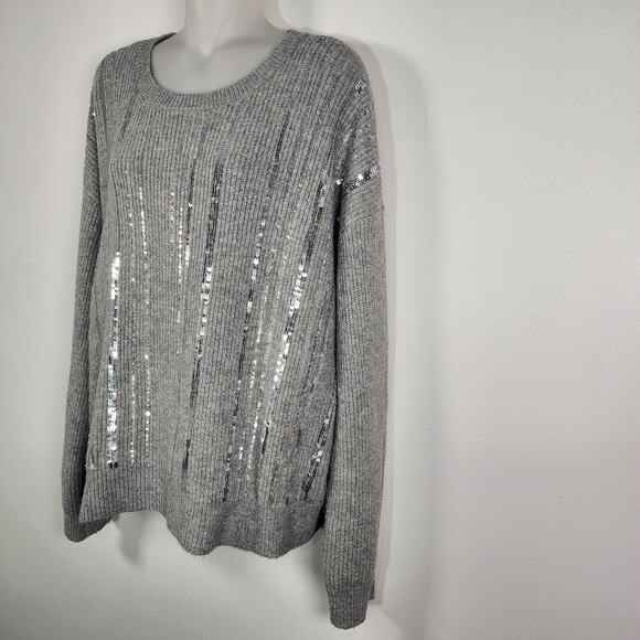 Calvin Klein Women's Sequin Sweater Pullover Gray Ribbed Knit Size Large Holiday - Picture 6 of 11